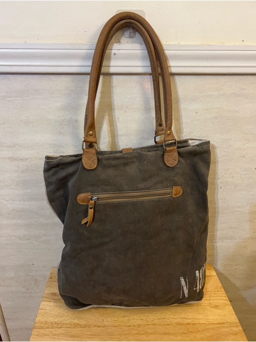 Myra Bag Upcycled Canvas and Leather Tote Bag - Picture 3 of 15